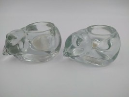 (2) Indiana Glass Clear Crystal Lazy Sleeping Cat Votive Tealight Candle Holder - £19.92 GBP