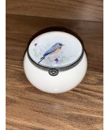 Hinged Porcelain Blue Bird Round Jewelry Box - $350.14 MXN