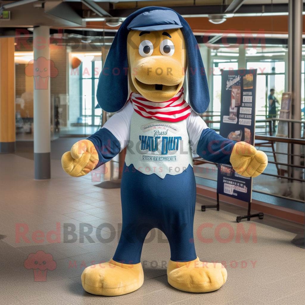 Navy Hot Dogs mascot costume character dressed with a Chambray Shirt and... - $1,199.00