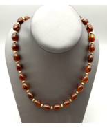 Lucite Necklace Root Beer Beads Barrel Closure Gold Accents Translucent ... - $13.86