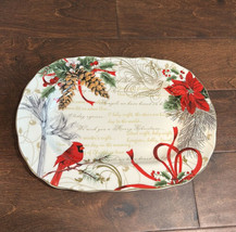222 Fifth Christmas Poinsettia Pinecone Serving Platter New Pumpkin Red ... - $39.99