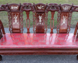 Carved Wood Sofa Chinese Mother of Pearl Inlay Royal Palace Couch - $1,100.00
