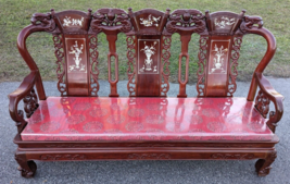 Carved Wood Sofa Chinese Mother of Pearl Inlay Royal Palace Couch - £864.99 GBP