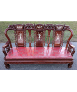 Carved Wood Sofa Chinese Mother of Pearl Inlay Royal Palace Couch - £878.19 GBP