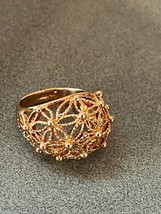 Vintage Avon Marked Domed Openwork Flowers Tapered Band Ring Size 7– signed on i - $14.89