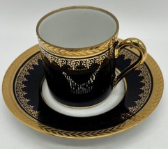 Limoges France Demitasse Cup And Saucer Blue And Gold Read See Photos  - $16.36