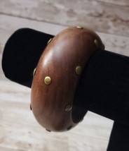 Vintage Bracelet / Bangle - Chunky Wooden Bracelet with Studs - £13.34 GBP