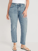 Old Navy Sky Hi Button Fly Cut Off Straight Jeans Womens 22 Blue Distressed NEW - £23.71 GBP