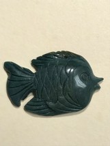 Finely Carved Large Etched Dark Green Tropical Fish Stone Pendant or Other Use – - $19.06