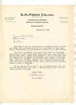 A H Pond Signed Letter Importers of Diamonds Syracuse New York 1939 - $17.82