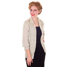 vtg Retro Sweater Ivory Pearl Studded Metallic Evening Cardigan by Ethel... - $1,102.51 MXN