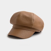 Winter PU Leather Newsboy Cap for Girl Female Fashion Hat Beret for Women Eaves  - £151.52 GBP