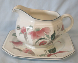 Mikasa Silk Flowers White Green and Pink F3003 Gravy Boat and Saucer - £14.78 GBP