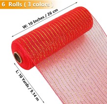 6 Rolls Poly Burlap Mesh 10 Inches Red Deco Ribbon 60 Yards White Mesh Roll Door - £42.42 GBP