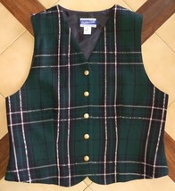Vintage PENDLETON Women&#39;s Dark Green Plaid 100% Wool Vest w/ Gold Button... - $19.50