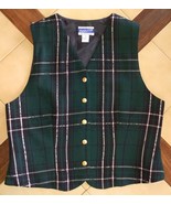 Vintage PENDLETON Women&#39;s Dark Green Plaid 100% Wool Vest w/ Gold Button... - $19.50