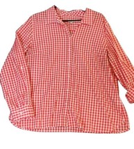 Talbots Womens XL Red White Picnic Gingham Button Front Shirt Top Check Roll Tab - £17.54 GBP