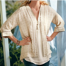 Soft Surroundings Glamour Topper SZ PL Cream Gold Sequin Lagenlook Coast... - $27.88
