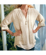 Soft Surroundings Glamour Topper SZ PL Cream Gold Sequin Lagenlook Coast... - $27.88