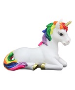Beautiful Rainbow Mane Gold Horn Unicorn Mare Horse Sitting In Repose Fi... - $26.05 CAD