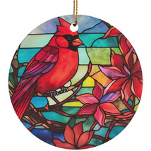 Red Cardinal Bird Retro Ornament Color Stained Glass Art Wreath Christmas Gift - £11.93 GBP