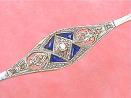 Antique Art Deco .06ctw Diamond .40ctw Sapphire 18K Platinum Bar Pin Brooch 1930 - £397.32 GBP