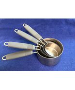 Set of 4 Stainless Measure Cups w Gray Silicone Handles 1 cup 1/2 1/3 1/4 - $14.84