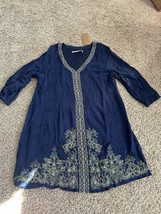 Miami Women’s Blue Mini Dress Navy Embroidered Detail Size Small Quarter... - $25.57 CAD