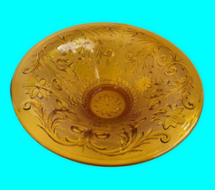 Vtg Tiara Console Footed Indiana Glass Bowl Amber Sandwich Glass 11&quot; - £19.86 GBP
