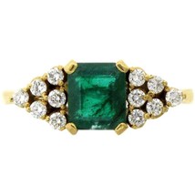 18K Yellow Gold 4ct Natural Emerald&amp;Diamond Engagement Wedding Gift Ring for Her - £2,068.76 GBP