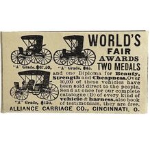 Alliance Carriage Worlds Fair Awards 1894 Advertisement Victorian Vehicl... - $28.16 CAD