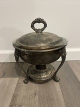 Vintage Silver Plated Three Footed Chafing Warming Dish. Lid, Burner, Stand.  9” - £36.55 GBP