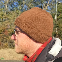 Hand Knit Wool Fisherman Hat - Soft Warm Reddish Brown Alpaca Winter Beanie - £33.81 GBP