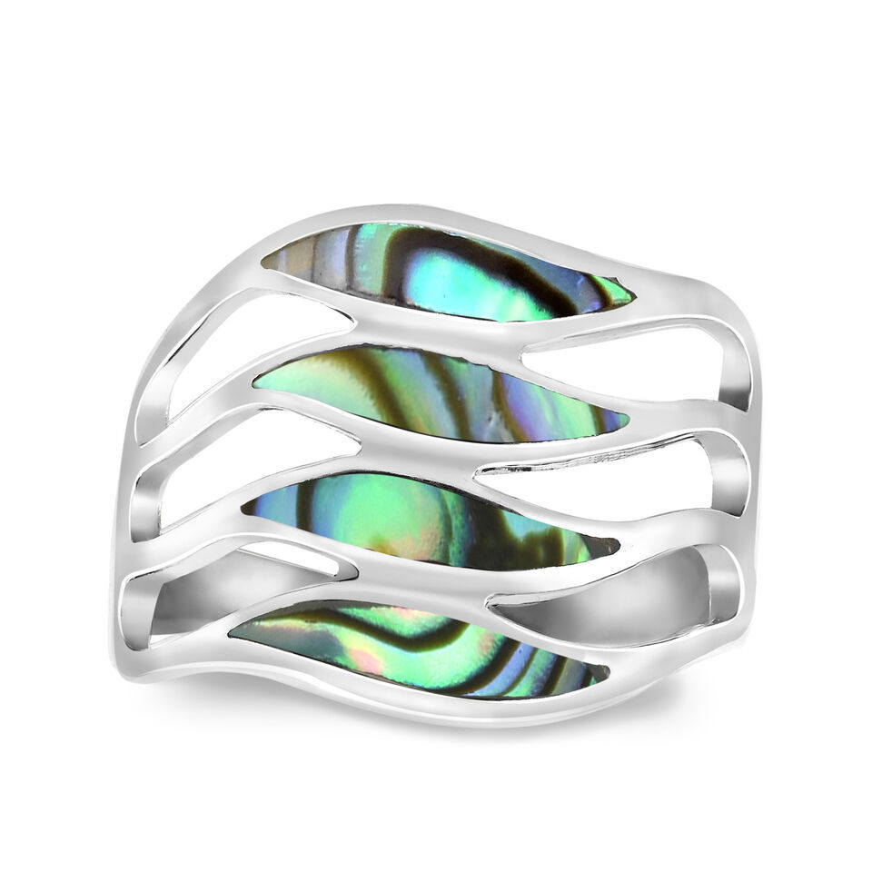Primary image for Amazing Waves of Color Abalone Shell Inlay Sterling Silver Ring - 10