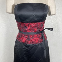 Bill Levkoff Formal Gown Prom Dress 6 Black Red Beaded Cummerbund Waist Corset - £119.08 GBP