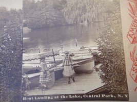 antique stereoview BOAT LANDING AT LAKE CENTRAL PARK NY photo girls fashion - $42.08