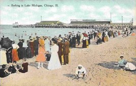 Beach Crowd Bathing Lake Michigan Chicago Illinois 1910c postcard - £5.83 GBP
