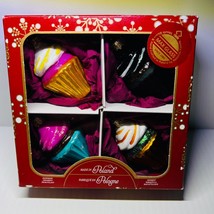 Christmas Ornaments Cupcakes Max Glass Blown Glass Set of 4 Glittery Poland - $24.75