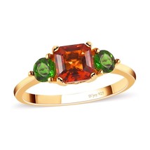 Natural Red Garnet Engagement Ring With Green Tourmaline, 14K Gold Plated Ring - £56.14 GBP