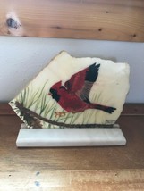 On the Fifth Day Artist Signed Painted Red Flying Cardinal Bird &amp; Pine C... - $28.62