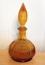 Empoli Amber Glass Genie Bottle Vtg Whiskey Wine Decanter Diamond Optic Stopper - £116.72 GBP
