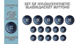 Set of Synthetic/Nylon Blazer Buttons 5 Large &amp; 10 Small - HB37073 - Blu... - £4.71 GBP