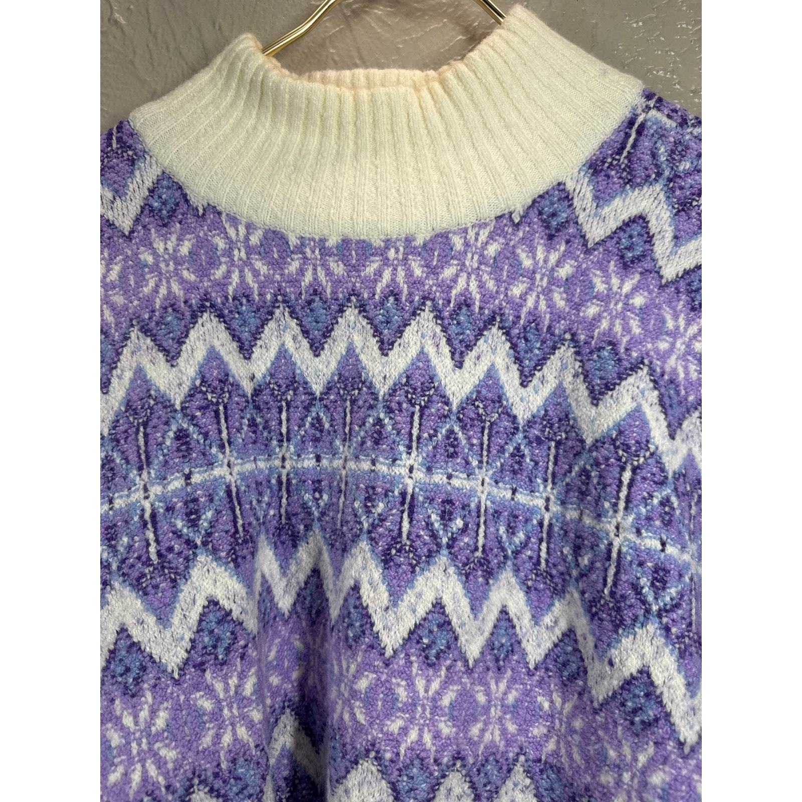 Talbots Sweater Womens Purple Striped Long Sleeve Zig Zag Wool Blend Size XL Item image 3