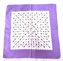 Vintage Hankie Purple Floral Rosebuds w Wide Purple Band 11 1/2 inch - $181.36 MXN