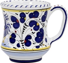 Mug Deruta Majolica Orvieto Rooster Concave Blue Ceramic Handmade Dishwasher - £70.03 GBP
