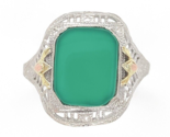 10k White Gold Filigree Ring with Genuine Natural Green Onyx w/ Accents ... - $564.30