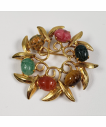 Vintage 1950 ~ 12k GF Gold Filled Scarab Multi Gemstone Round Pin Brooch - $55.13