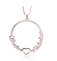 Two Names And Heart Circle Necklace: Sterling Silver, 24K Gold, Rose Gold - £103.33 GBP