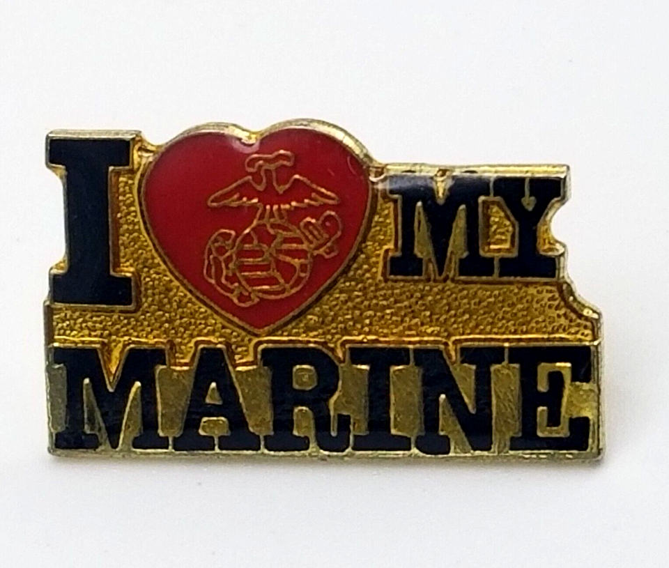 VTG I Love My Marine USMC US Marine Corps Red Heart Enamel Lapel Hat Pin... - $9.99