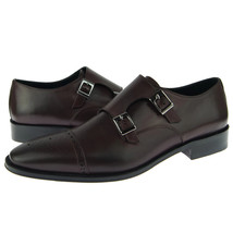 Alex D &quot;Cleveland&quot; Cap Toe Monk, Men&#39;s Dress Leather Shoes, Burgundy - £106.15 GBP
